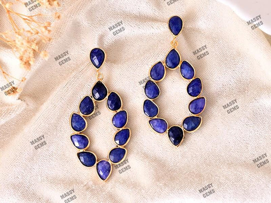 Blue Sapphire Earrings/Bridal Earring/Wedding jewelry/Bridesmaid Earrings/Statement Earrings/Blue Gemstone Earrings/Birthday Gifts/Sapphire