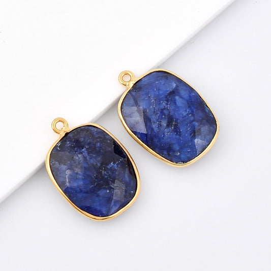 Blue Sapphire 14x18mm Bezel Charm pendant,Rectangle Shape Gold Plated bezel,Sapphire Vermeil Bezel,jewelry making charm,Gold Filled bezel