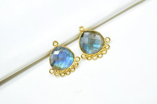 Labradorite 14mm Heart Bezel Charm/Charms Connector/Handmade Jewellery Connectors/Gemstone Brass Component/Women Jewelry/B'day Gift