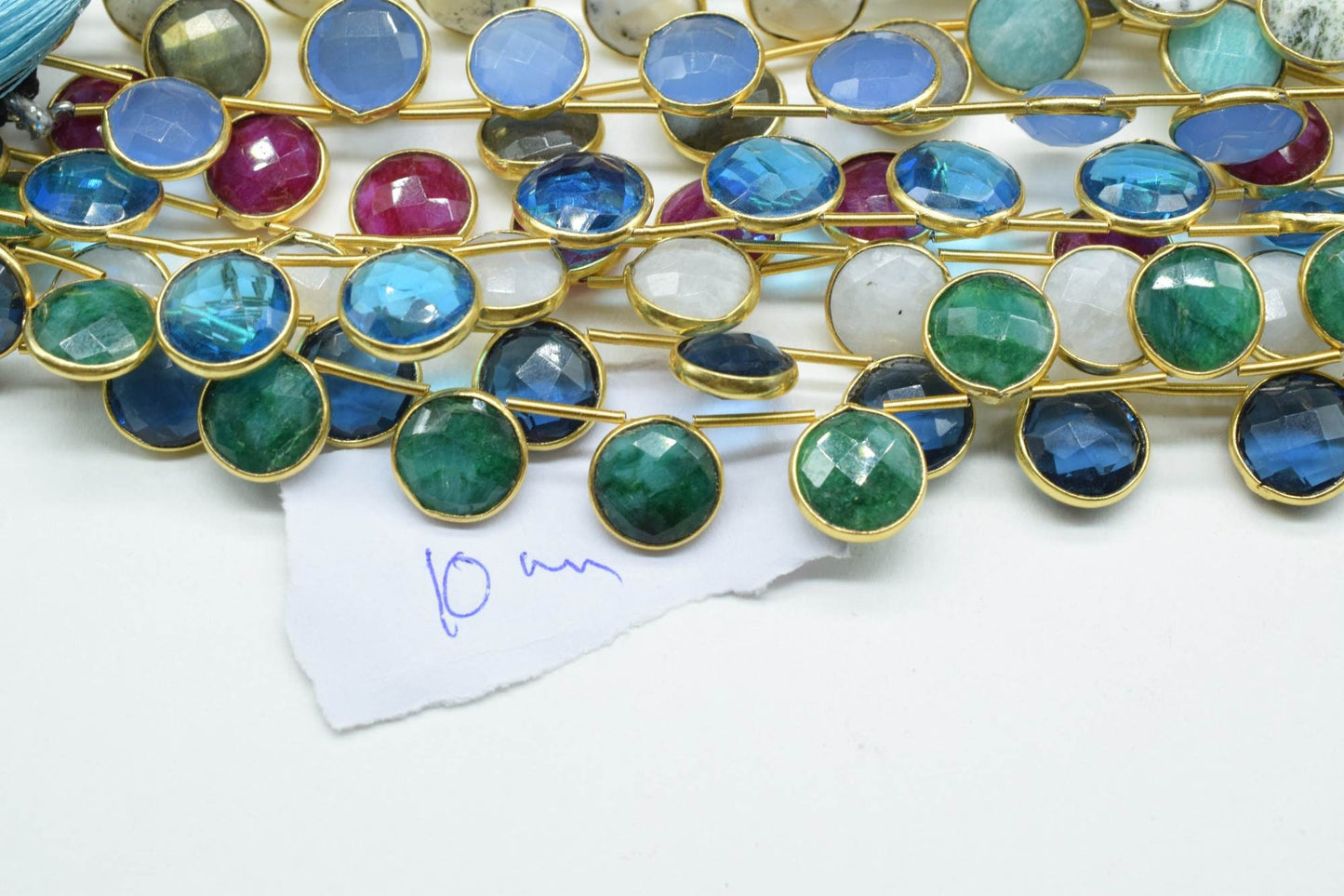 Emerald 10mm Faceted Round Shape bezel charms ,Emerald Faceted Gemstone JewelryMaking Component,Emerald charms,Brass charms