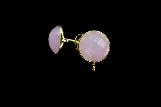 Pink Chalcedony 12mm Single Bail Connector Earrings,Earrings Connector,Earring Making Connector,Bezel Earrings Connector,Gemstone Ear Post