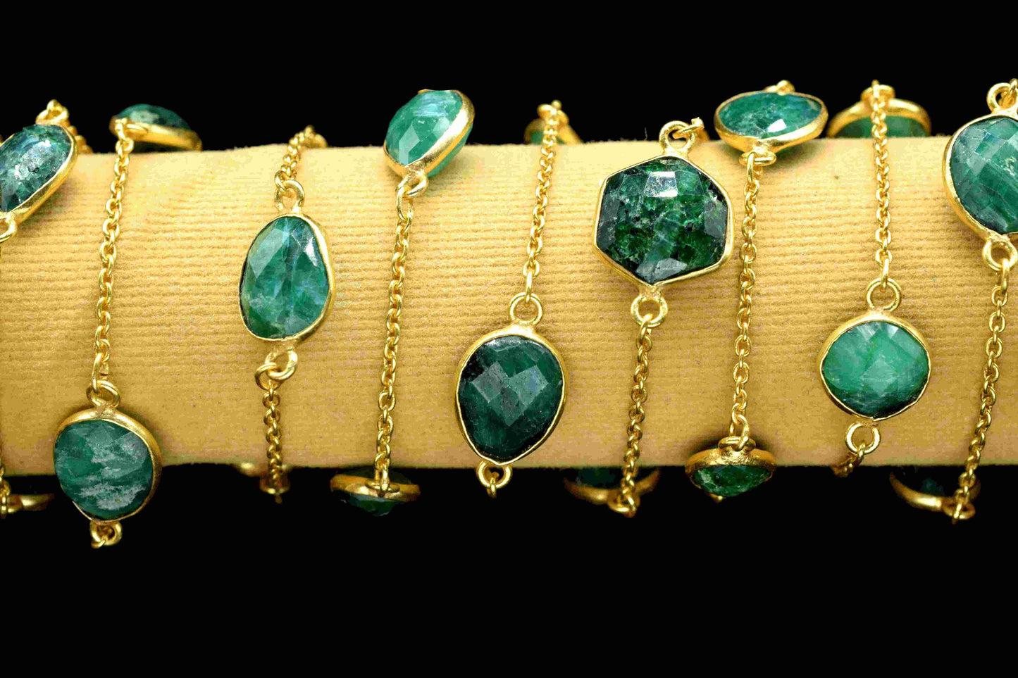 Natural Emerald Bezel Chain Connector,Gemstone Bracelet Chain,Mixed Shape Bezel Rosary Chain,Jewelry Connector,Necklace,Finding Jewelry,Gift