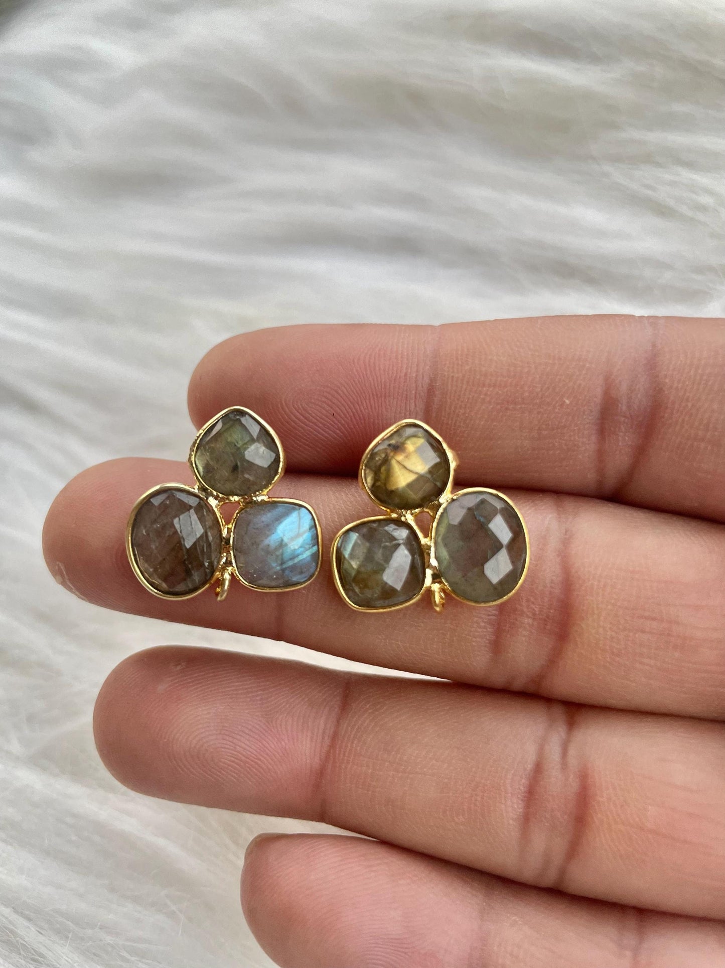 labradorite studs,Gemstone stud,earring connector,Grey gemstone stud ,Gemstone stud,Push back earring,Birthday gift,cushion shape studs,