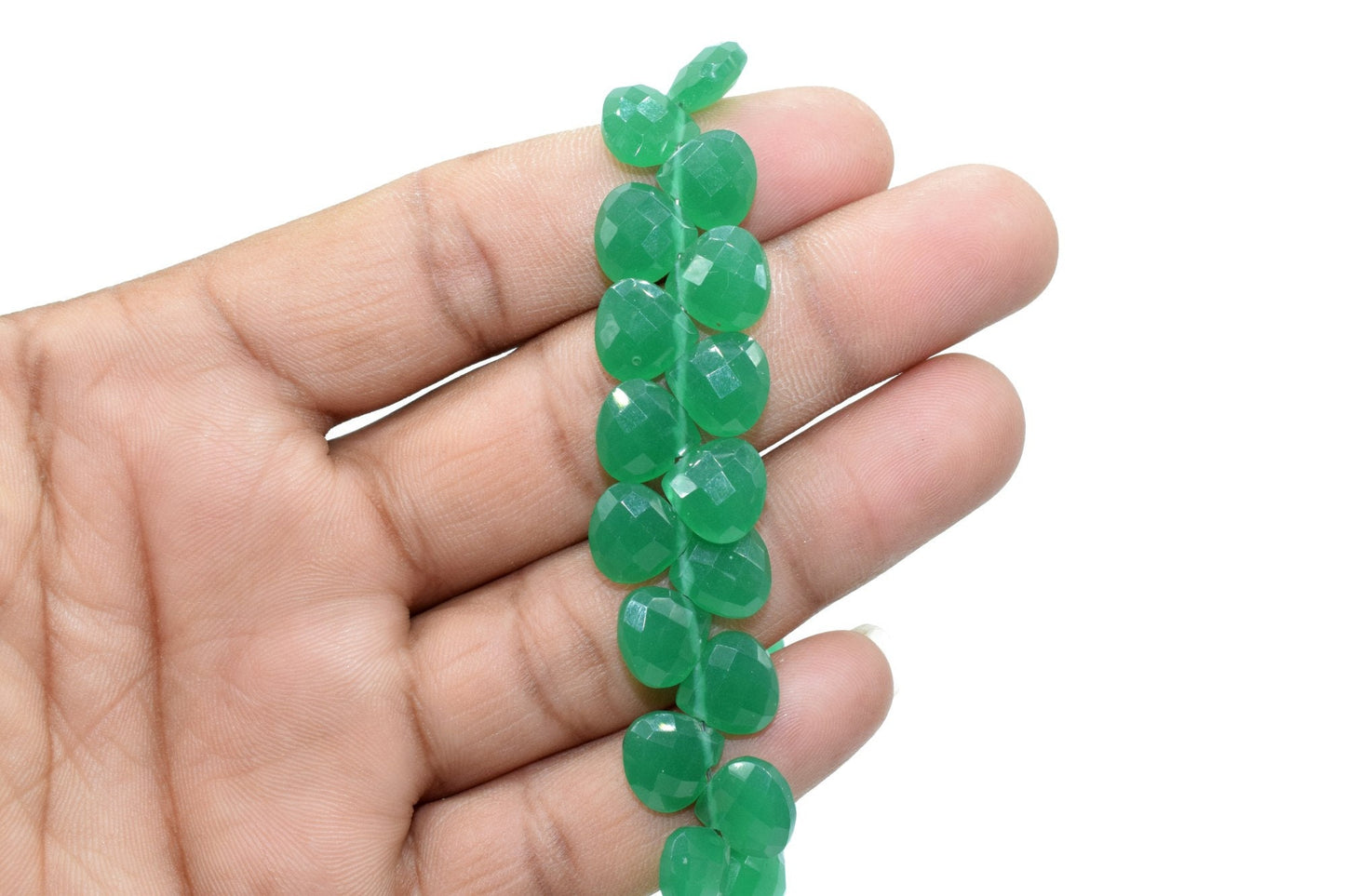 Green Onyx Faceted Briollete,10mm Heart Shape Beads Strand,Natural Gemstone Briollete,AAA Quality Briollete,10 Inches Strand,Green Onyx bead