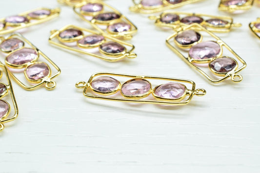 Pink Amethyst Quartz Finding Connector,Amethyst Quartz DangleCharm,Amethyst Gold Plated Double bail Connector,Pink Amethyst Gemstone Jewelry