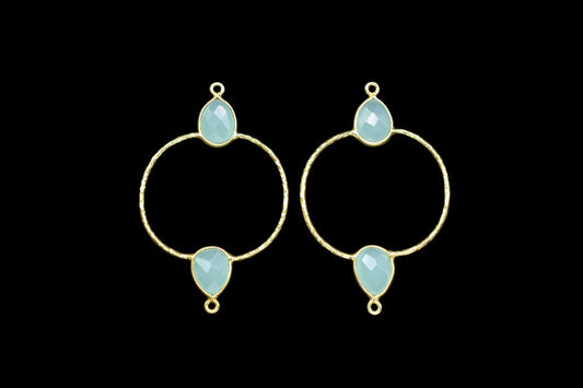 Aqua Chalcedony Double Bail Bezel Connector,Handmade Earring Connector,Gemstone DIY Components,Pear Shape Bezel Connector,Valentine Gifts