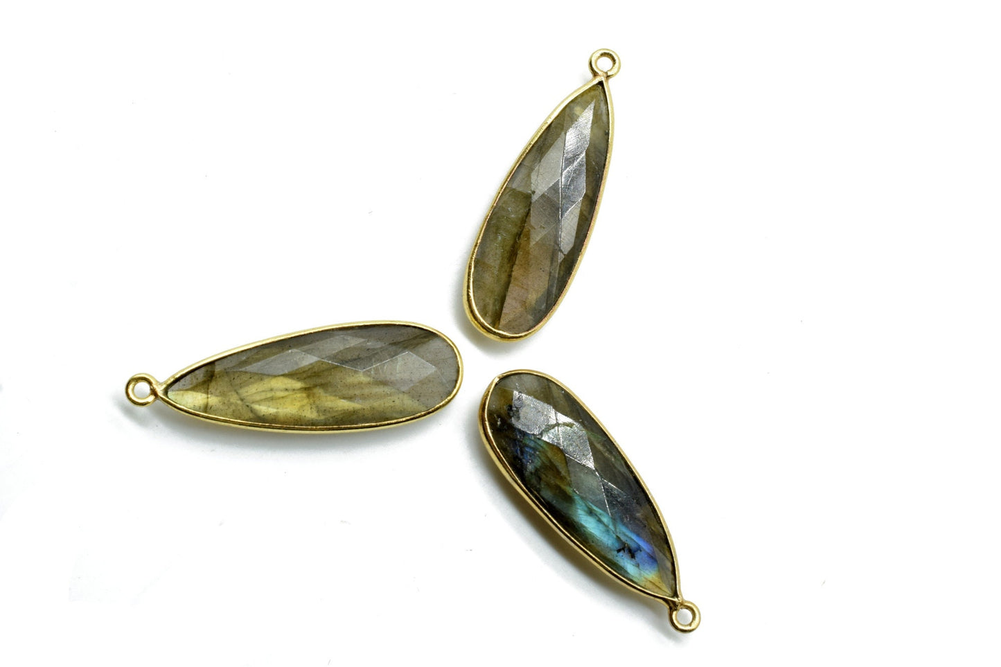 Labradorite 10x30mm Bezel charm,Brass Gold Plated bezel,Natural Labradorite Pendants Teardrop Light Gold Bezel Trim Edge Faceted Gemstone