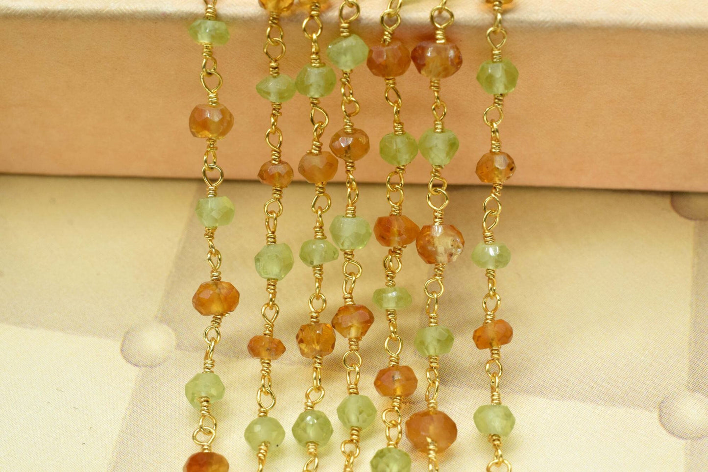 Peridot 3mm Beaded Chain,Faceted Peridot Rosary Style Beaded Chain,citrine beaded chian,multi gemstone beaded chian,wire wrapped,handmade,