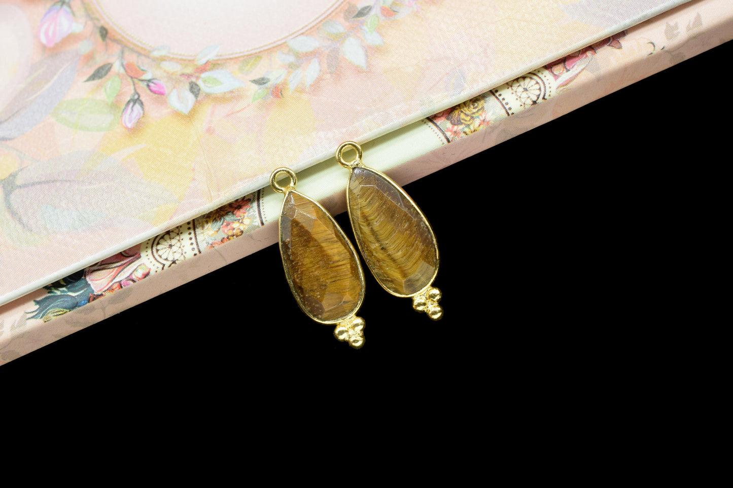 Tiger Eye Gemstone 8x16mm Pear Shape connectors,Tiger Eye Gemstone connector,Tiger Eye charms Gold Plating single bail Pendant Jewelry,Gift