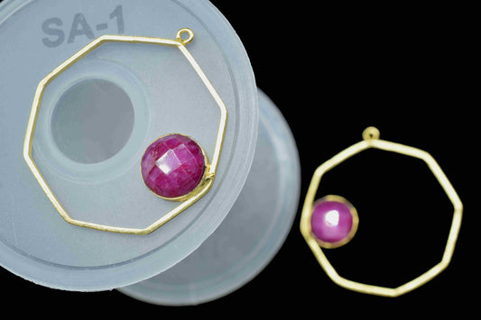 Ruby 10mm Round Shape Earring, Finding 32mm Hexagon Necklace Component Jewelry, Finding Earring Connector, Ruby Gemstone Pendants, Component