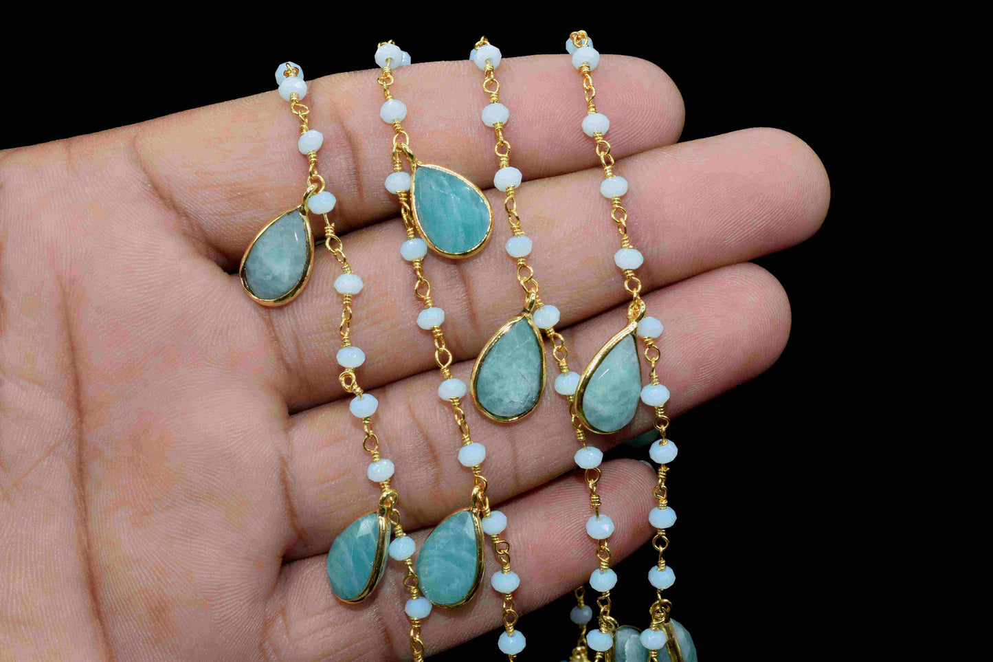 Amazonite 8x12mm Faceted Bezel Connector Link Chain,Amazonite 3mm Faceted Beads chain,Gemstone Bezel Connector link Chain,Amazonite Gemstone