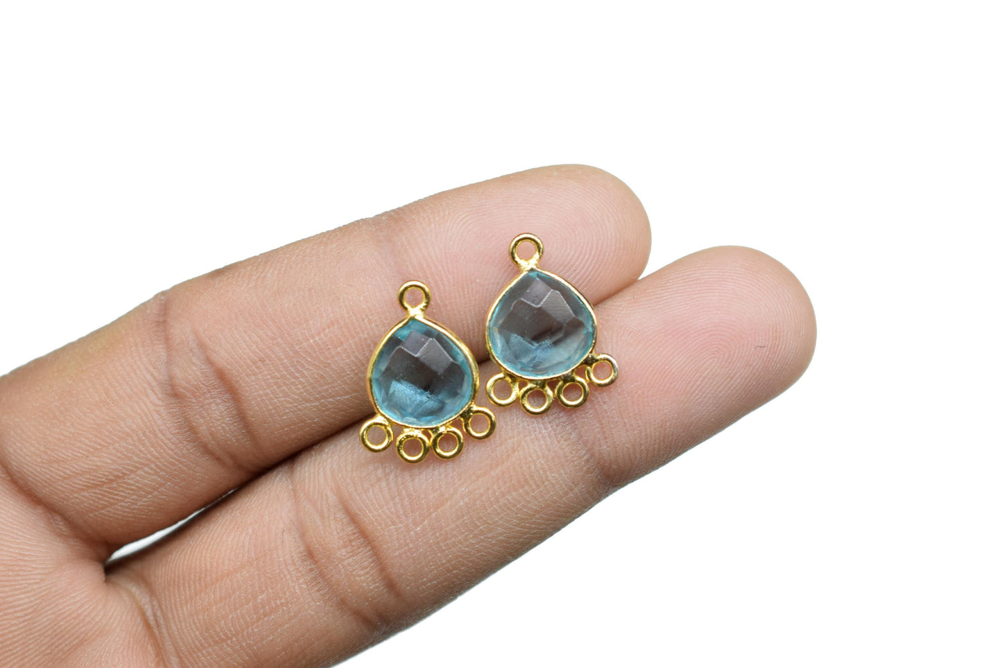 Sky Topaz Heart Shape Pendant/Gold Plated Charms Jewelry/Handmade Connector Jewelry/Connector Charms/Station Bezel Link Supplies/B'day Gift