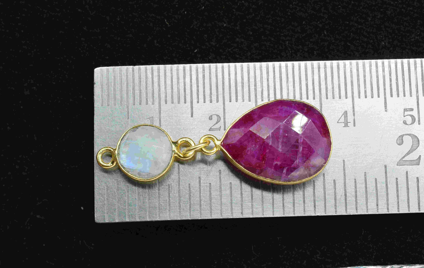Moonstone Dangle pendant Charms,Multi Gemstone Dangle Earring,Ruby pendant Connectors,Handmade Station Bezel Link,Component Jewelry Gift For
