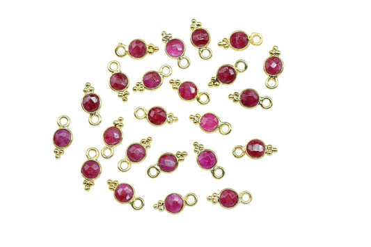 Natural Ruby Charms Connector/Handmade Jewelry/Gold Plated Connector/Tiny Pendant/Ruby Pendant/Round Shape Connector/Gemstone Charms/Gift