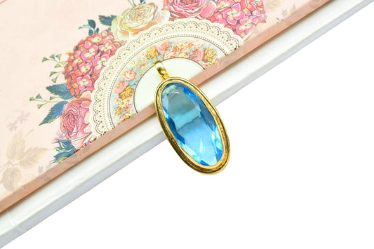 Sky Topaz Oval Pendant Charms,Statement Pendants,Loop Pendant,Handmade Brass Pendant Jewelry,Gemstone faceted Pendants,Single Bail Pendant