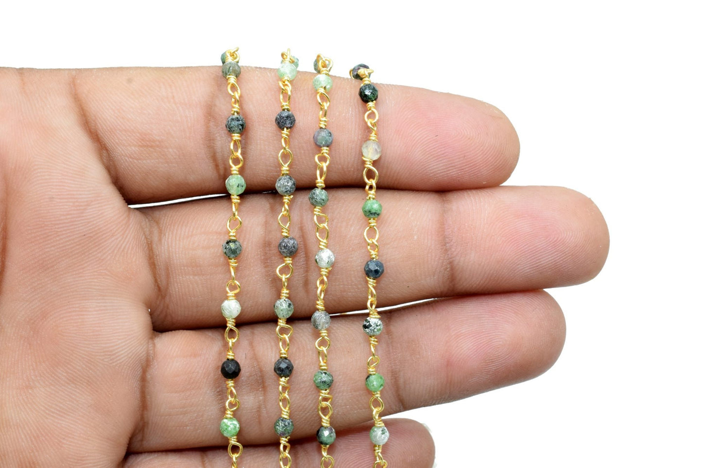 Ruby Zoisite 3mm Beaded Chain,Ruby Zoisite Rosary Chain,Gold Plating Wire Wrap Chain,Ruby Zoisite Brass chain,Ruby Zoisite beaded chain
