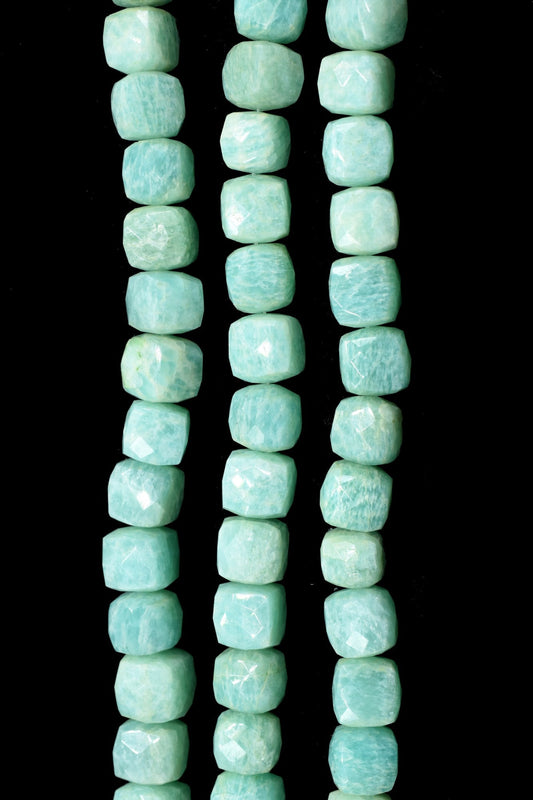 Natural Amazonite Faceted Cube Beads,8-9mm Box Shaped Beads,Amazonite Loose Beads,Amazonite Cube Beads,jewelry making beads,3D Cube Beads