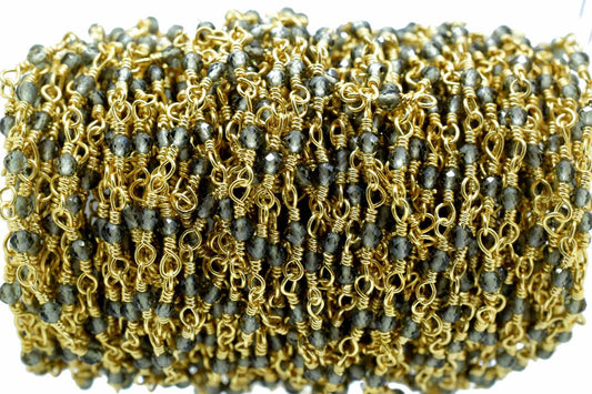 Cat's Eye 2mm Rosary Beaded Chain,Cat's Eye Faceted Bead Wire Wrapped Chain,Brass chain,Jewelry Making Chains,Cat's Eye Beaded Chain Jewelry