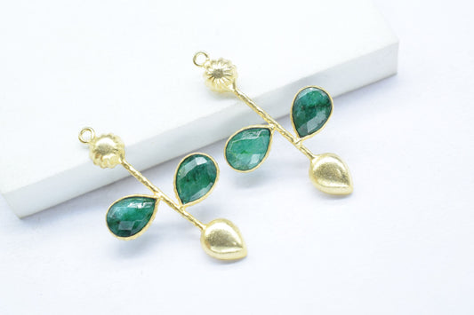 Natural Emerald Teardrop Faceted Bezel Connector,Emerald Long Earring Connector,Emerald Jewelery ,Emerald Pendant Charms,Brithstone jewelry