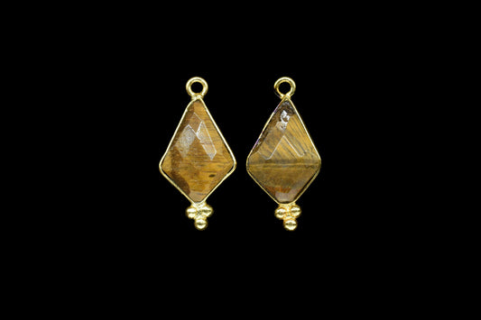 Tiger Eye Gold Plating single bail Pendant,Tiger Eye charms Pendant Jewelry Making,Tiger Eye Gemstone 10x15mm Diamond Shape connector,Gift