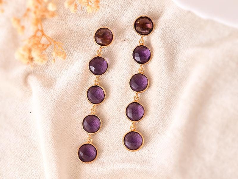 Amethyst Dangle Earring/Gold Plated Earring/Bridal Earring/Handmade Jewelry/Amethyst Wedding Earring/Gold Plated Jewelry/