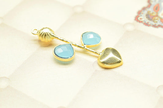 Aqua Chalcedony Pendant/Gemstone Component/Faceted Cut Peach Aqua Chalcedony/Single Bail Charm/Necklace Pendant/Heart Shape Charm/Gold Plate