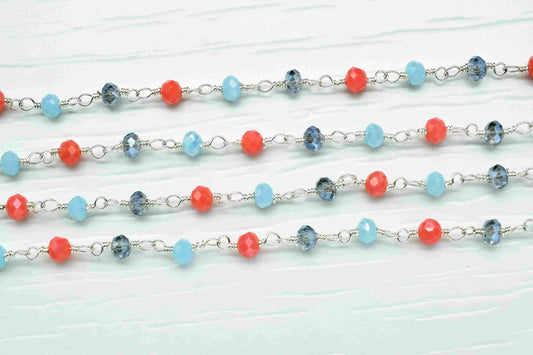 Multi stone Gemstone 3mm Beads Rosary,Bulk Wholesale Beads Chains,Red Coral Coated Beads Rosary Chains,Labradorite Coated Beads Chains,Gift