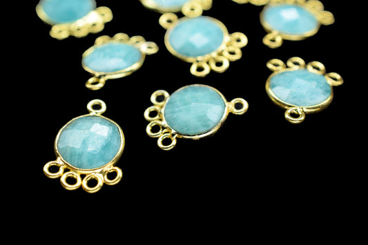 Amazonite 10mm Round Bezel Charm/Gemstone Brass Component/Single Bail Pendant charms/Round Handmade Jewellery Connector/B'day Gift