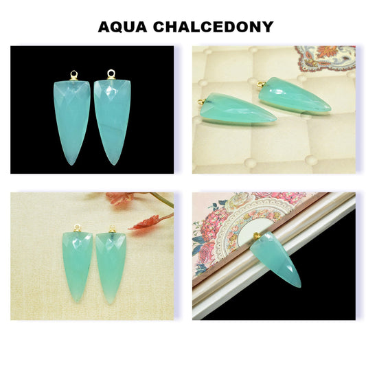 Aqua Quartz Single Bail Pendant,Drill Pendant,Craft Supplies Tools,Handmade Component Jewelry,Station Bezel Link,Long Triangle Bezel charm