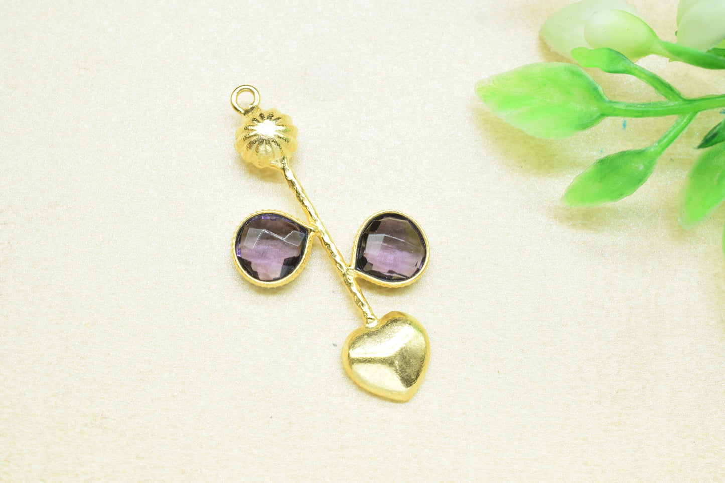 Amethyst Pendant/Gemstone Component/Faceted Cut Amethyst/Single Bail Charm/Necklace Pendant/Heart Shape Charm/Wholesale Supply/Gold Plated