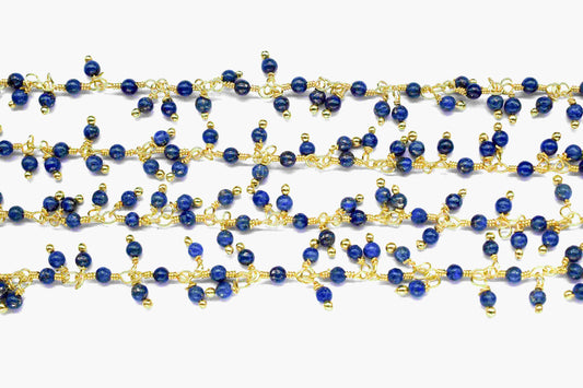 Blue sapphire 2mm round Angoori Cluster Dangling Chain , Sapphire Grape Chain Rosary,Jewelry Making Wire Wrapped Beaded Chain For Necklace