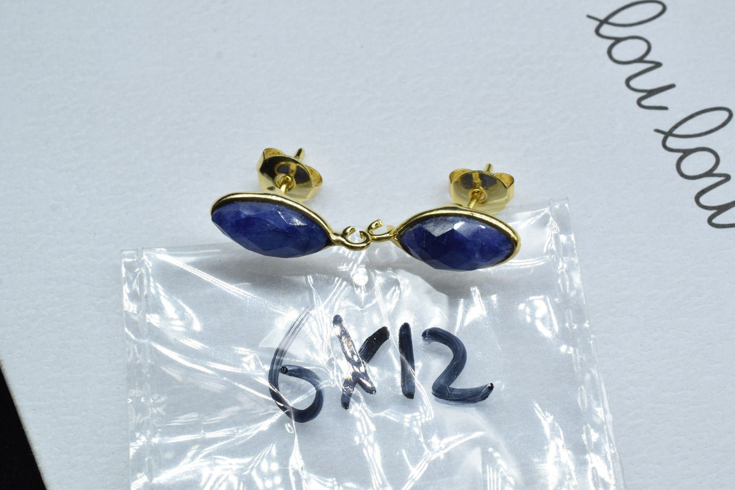 Blue Sapphire 6x12mm marquise Earring Connector,Jewelry Making,Blue Sapphire post stud,Gold Plated Earring Connector,Shape Earring Connector