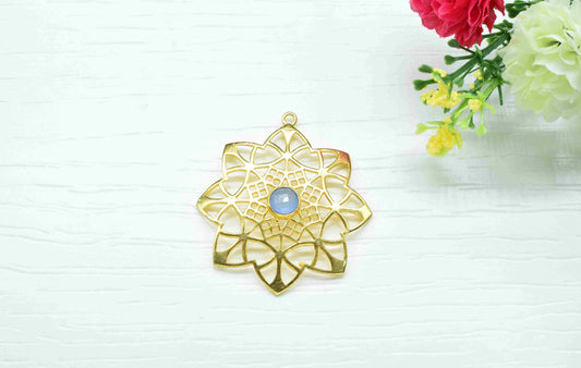Blue Chalcedony Gemstone Component , Blue Chalcedony Connector Pendant , Gold Plated Connectors , Pendant Jewelry , Earring Component