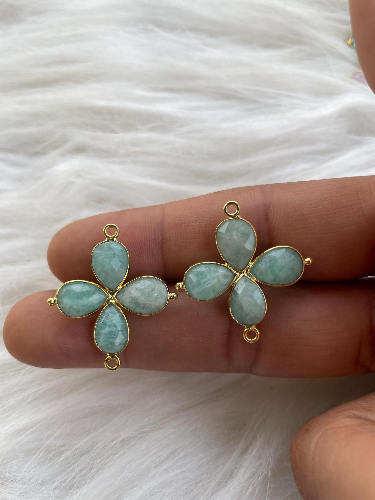 Amazonite Teardrop Pendant,Gemstone jewelry Component,Amazonite Bezel connector,Gemstone Bracelet Charms,Double Bail connectors,Gifts,P122