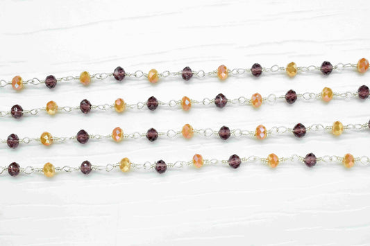 Multi Stone Hessonite Garnet Caoted 3mm Beaded Chain,Carnelian Coated Faceted Bead Chain-Body Chain-Wire Wrapped Chain-Handmade Craft Supply