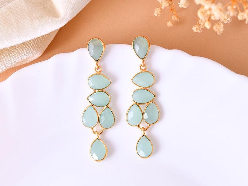 Aqua Chalcedony Earring/Gold Plated Earring/Bridal Earring/Handmade Jewelry/Bridesmaid Gifts/Dangle Earring/Wedding Earring/Gift For Her