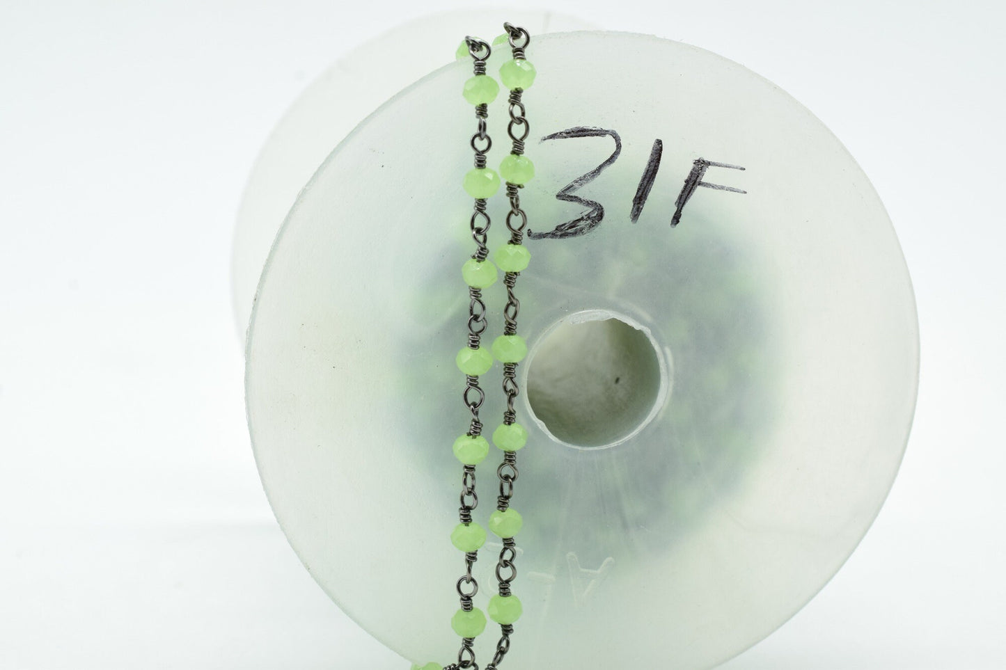 Prehnite Chalcedony 3mm Beaded Chain,Rosary Chain,Prehnite Chalcedony black rhodium Wire Wrap Chain,Brass chain Jewelry Making Chain,Rosary
