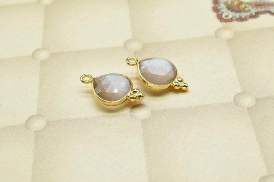 Grey Moonstone Faceted 10mm Heart Shape Charms,Moonstone Gold Plated bezel jewelry making,Grey Moonstone Gold Plating bezels Jewelry,Gift