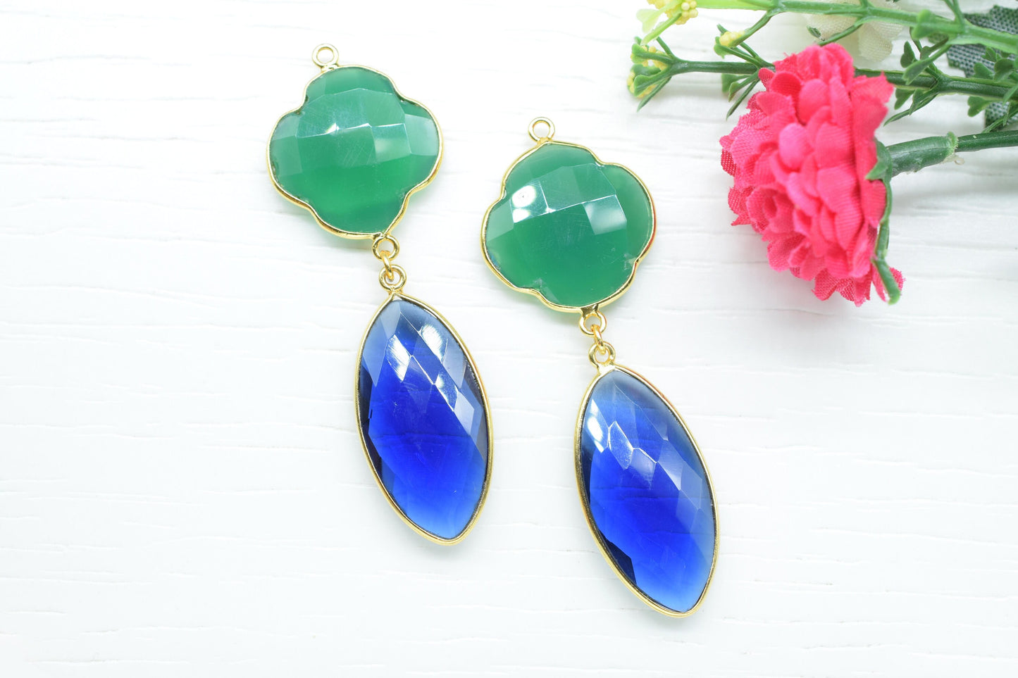 Green Onyx Bezel Charms Connector/Iolite Connector Jewelry/Earring Connector/Station Bezel Link Pendant/Handmade Jewelry/Women Jewelry/Gift