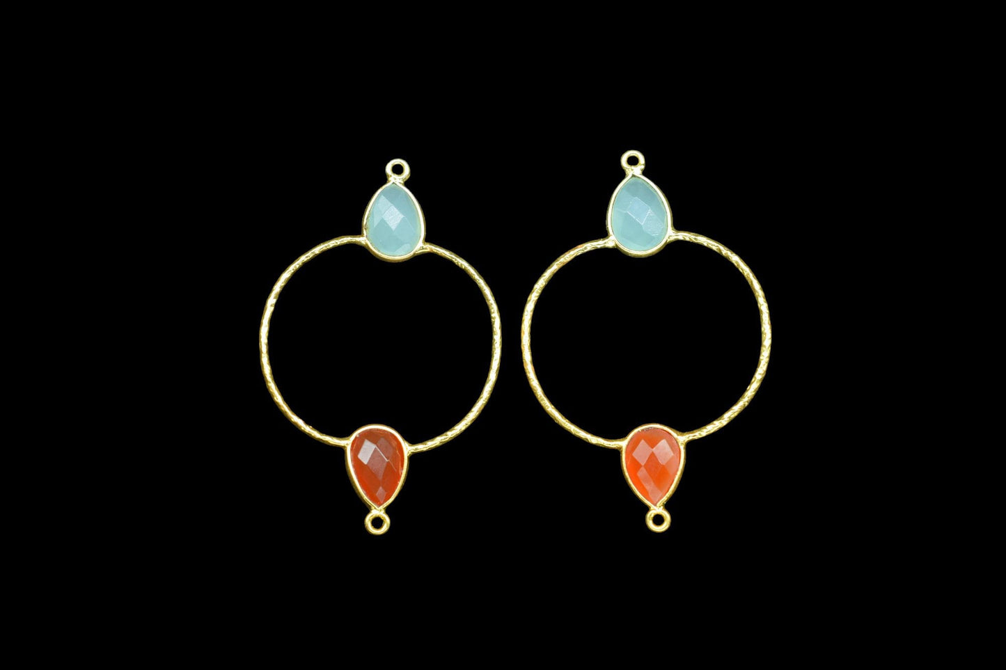 Multi Gemstone Double Bail Teardrop Bezel Connector,Carnelian Handmade Earring Connector,Gemstone Components,Aqua Chalcedony Bezel Connector