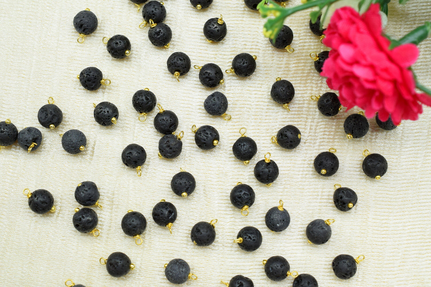 Black Lava 6mm Round Smooth Beads/Earring Components/Black Lava Single wire wrapped Beads/Round Beads Connector/Gemstone Beads/Gift