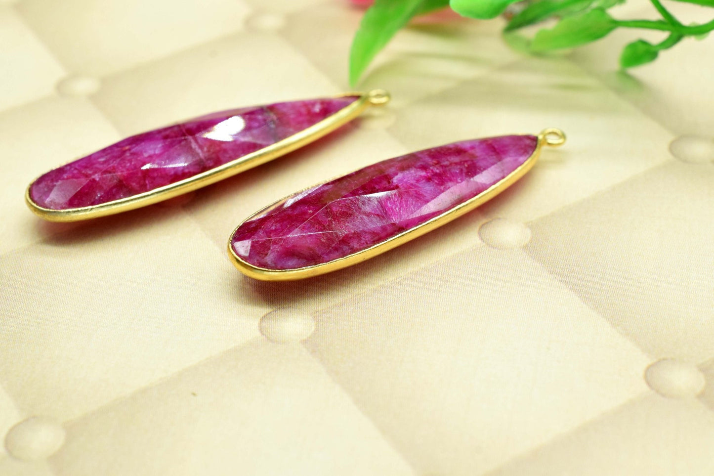 Ruby 10x36mm long pear Shape bezel,Gold Plated bezel,Ruby Bezel Connector- Gemstone Connector, Ruby Connector Bead,Gemstone charms Connector