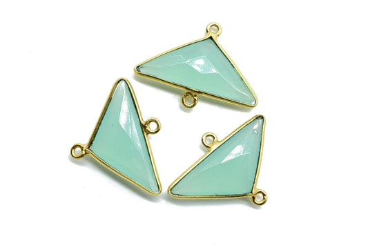 Aqua Chalcedony 12x25mm Triangle shape pendant,Aqua Chalcedony Gold Plated bezel,jewelry making charm craft,double bail connectors,Chalcedon
