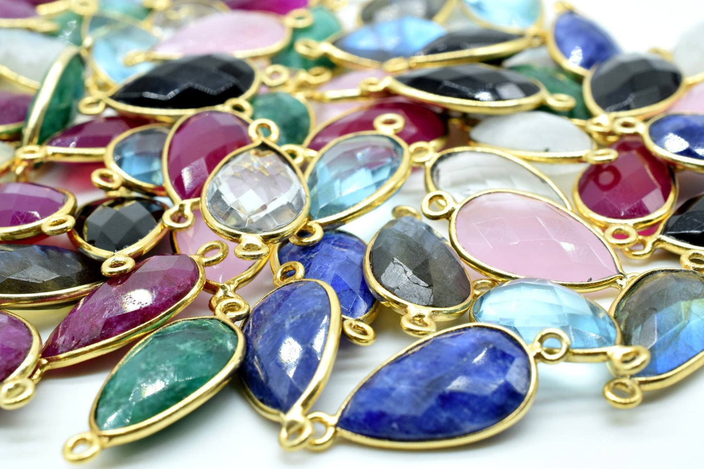 Rose Quartz 10x18mm Pear shape double bail connectors,Checker Board cut Rose Quartz Pendant,Rose Quartz charms,Rose Quartz Pear Briolettes