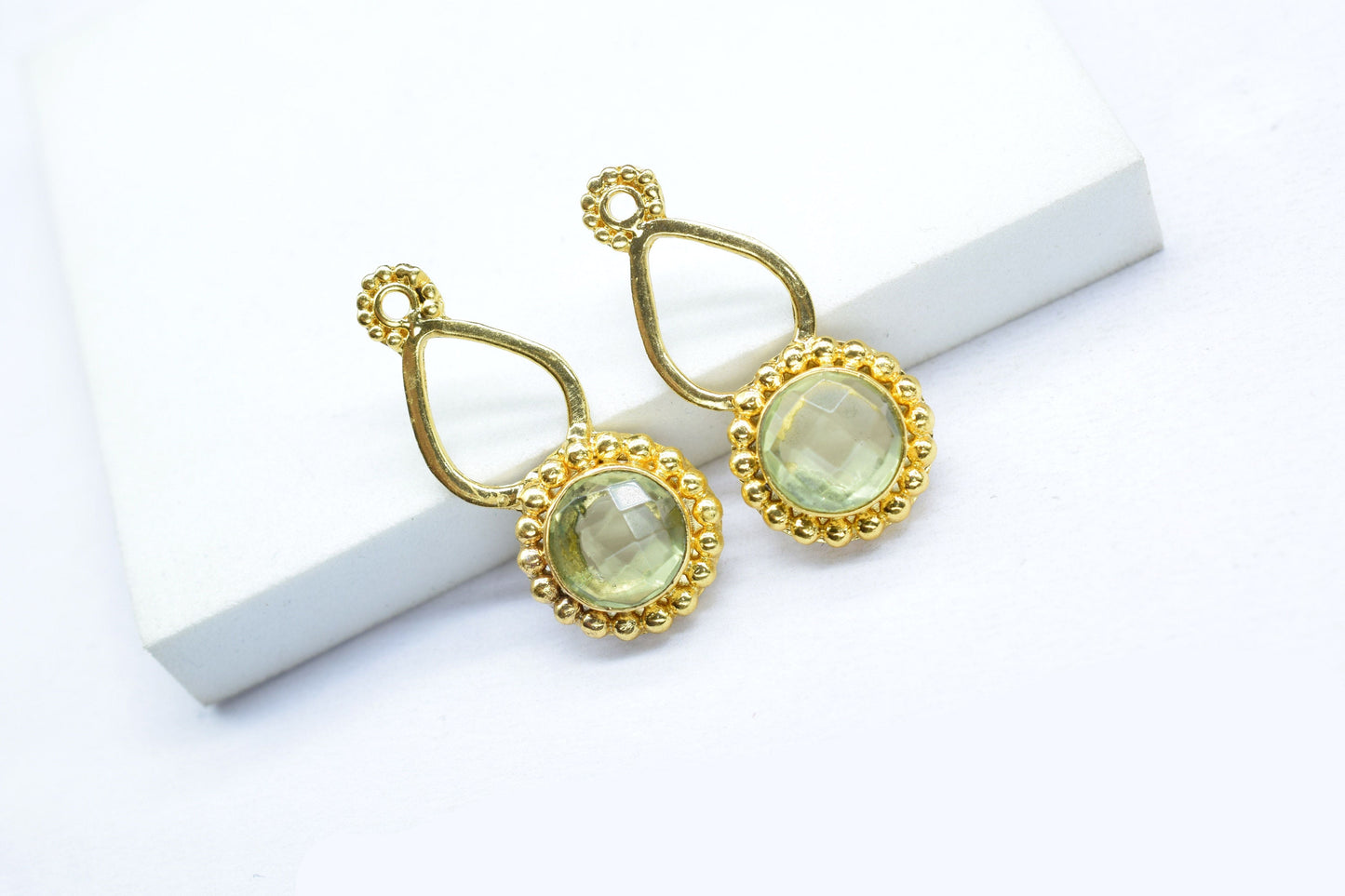 Green Amethyst Designer Pendant/Jewelry making Stone/Amethyst Pendant Charm/Handmade Jewelry Component/Round Shape Stone/Connector/Gift