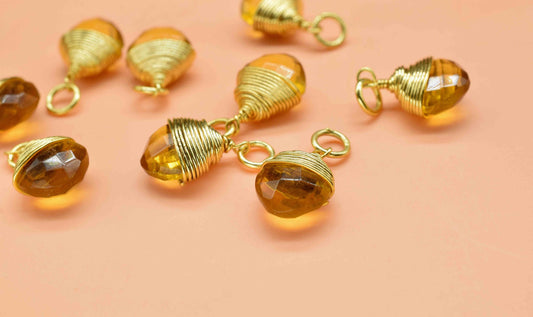 Citrine Quartz Wire Wrapped Connectors,Square Gemstone Connector,Jewelry Making Supply,Single Loop Connectors Gift, Wire Wrapped Pendant