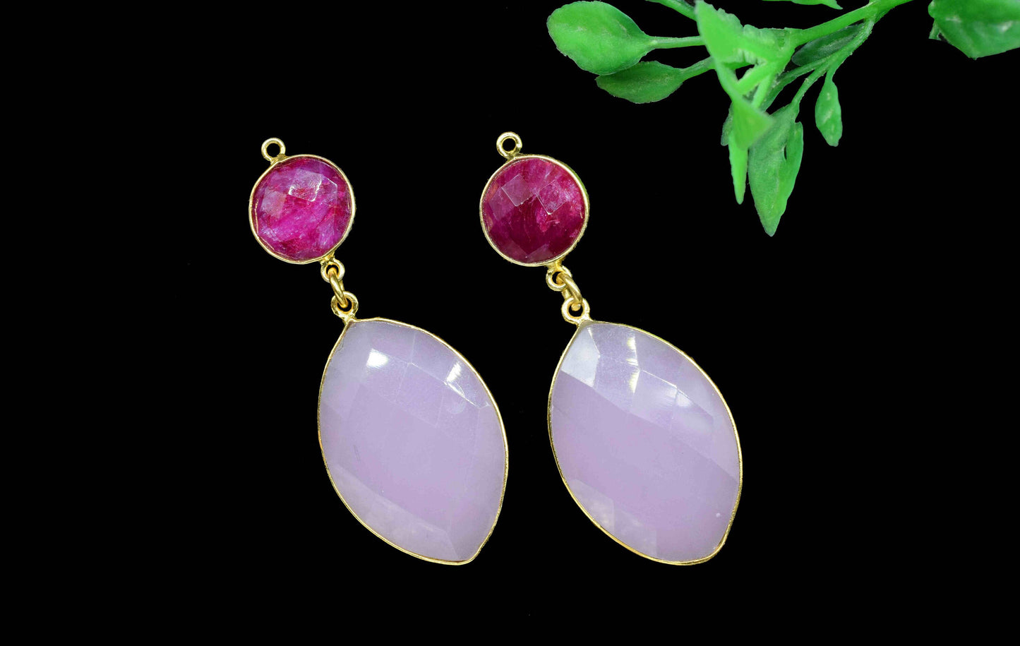 Rose Quartz Dangle pendant Connector,Handmade jewelry,Ruby pendant Charms,Component pendant,Station Bezel Link,Multi Gemstone Dangle Earring