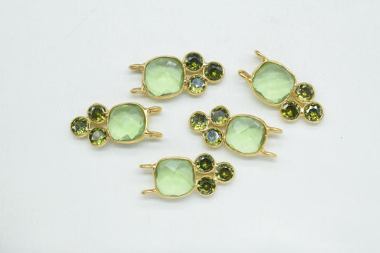 Green Amethyst 8mm Cushion shape Bezel charms,Amethyst Pendant,Gemstone connector,Green Amethyst Jewelry,Cubic zirconia Bezel charm,p001