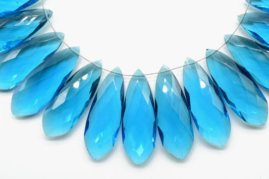 London Blue Topaz Long 10x32mm Briolettes,Blue Topaz Briolette Beads,Blue Topaz Calibrated Beads,Blue Topaz Pair Briolette,Blue Topaz stones