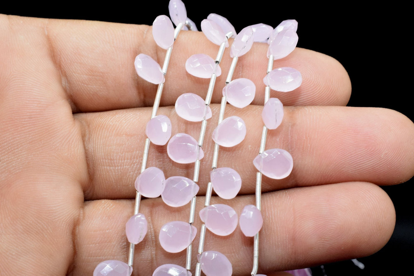 Pink Chalcedony teardrop Briolettes,Pink Chalcedony Beads,Pink Chalcedony Faceted Pear Briolette,Rose Quartz Beads Sparkly Full 6"Strand
